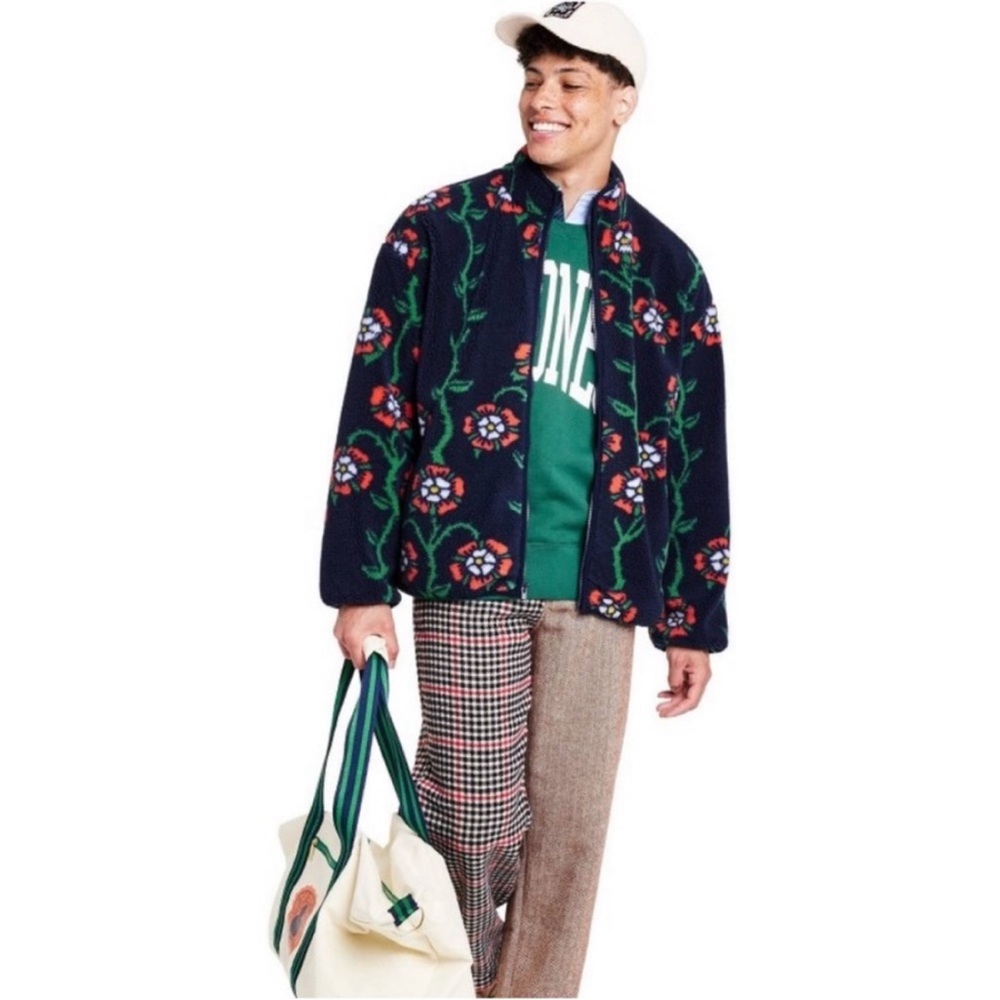 Rowing Blazers rose floral fleece zip up jacket coat size Large
